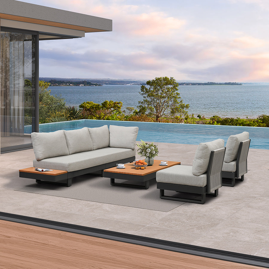 MC Milan Modular Outdoor Sectional with Olefin Cushions and Slot-In Backrests for Porch Backyard