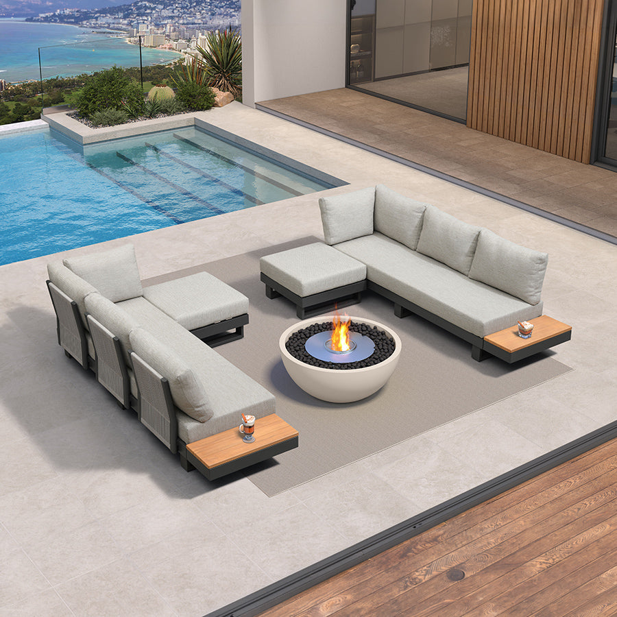 MC Milan Modular Outdoor Sectional with Olefin Cushions and Slot-In Backrests for Porch Backyard