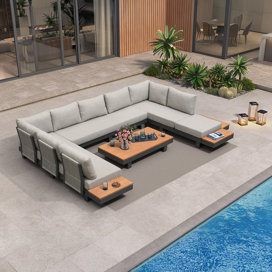 MC Milan Modular Outdoor Sectional with Olefin Cushions and Slot-In Backrests for Porch Backyard