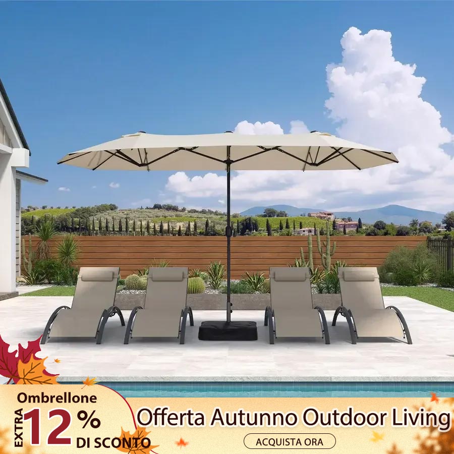 PURPLE LEAF Ombrellone da mercato rettangolare doppio lato con base per terrazzo e giardino