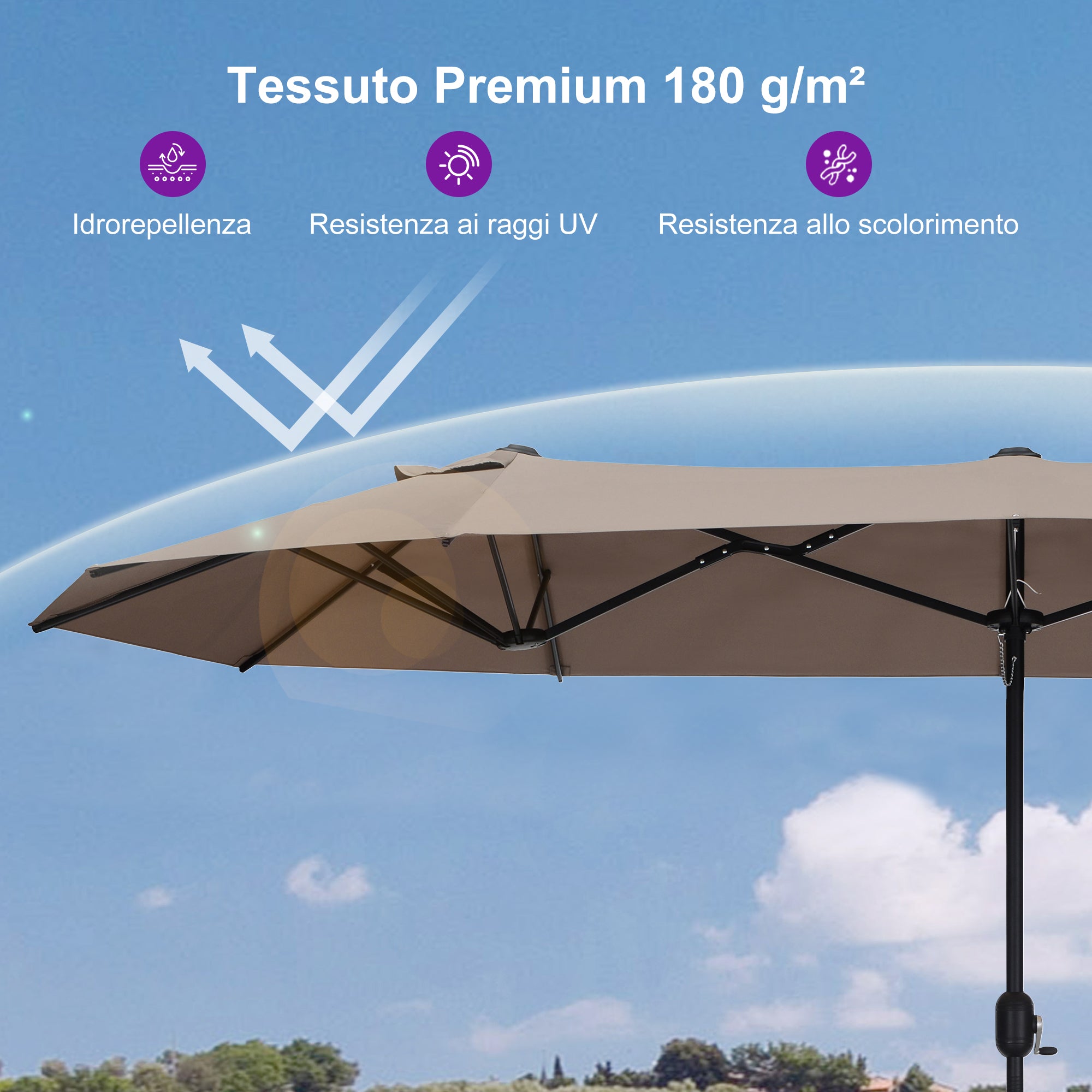 PURPLE LEAF Ombrellone da mercato rettangolare doppio lato con base per terrazzo e giardino