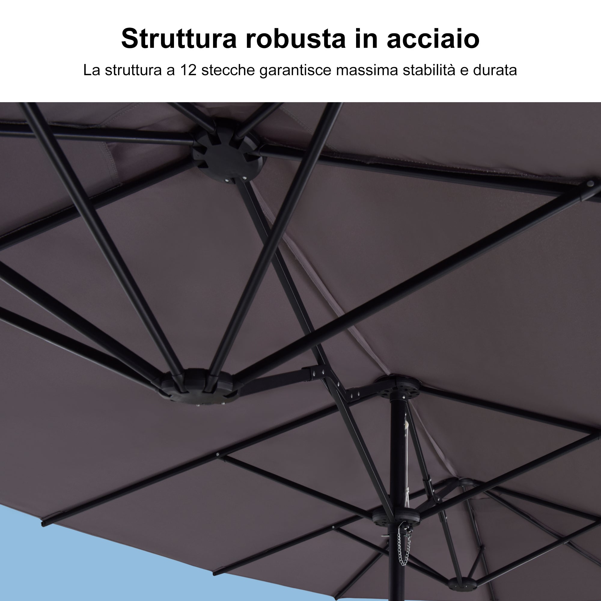 PURPLE LEAF Ombrellone da mercato rettangolare doppio lato con base per terrazzo e giardino