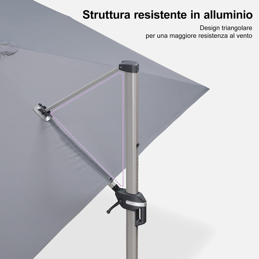 PURPLE LEAF Deluxe - Ombrellone in Alluminio Rettangolare da Esterno, Elegante, Antivento e Regolabile