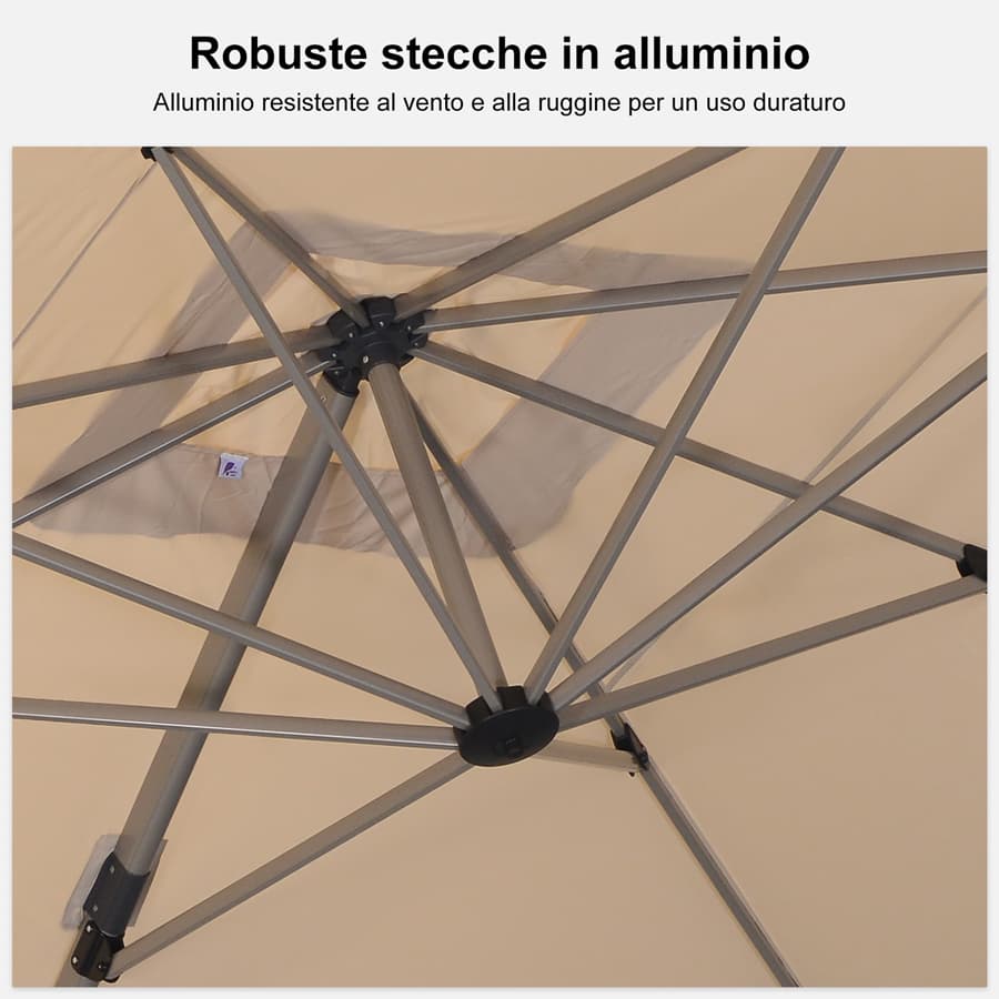 PURPLE LEAF Deluxe - Ombrellone in Alluminio Rettangolare da Esterno, Elegante, Antivento e Regolabile