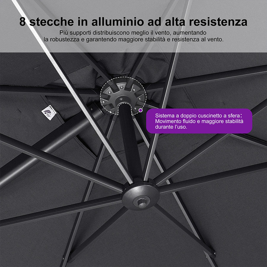 PURPLE LEAF Ombrellone da Giardino con Protezione UV per Terrazzo ed Esterni