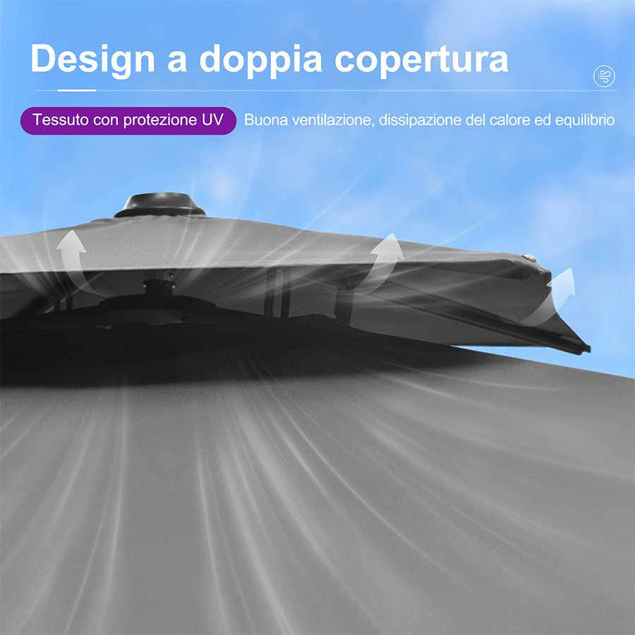 PURPLE LEAF Ombrellone doppio Top Quadrato per Giardino,con Base