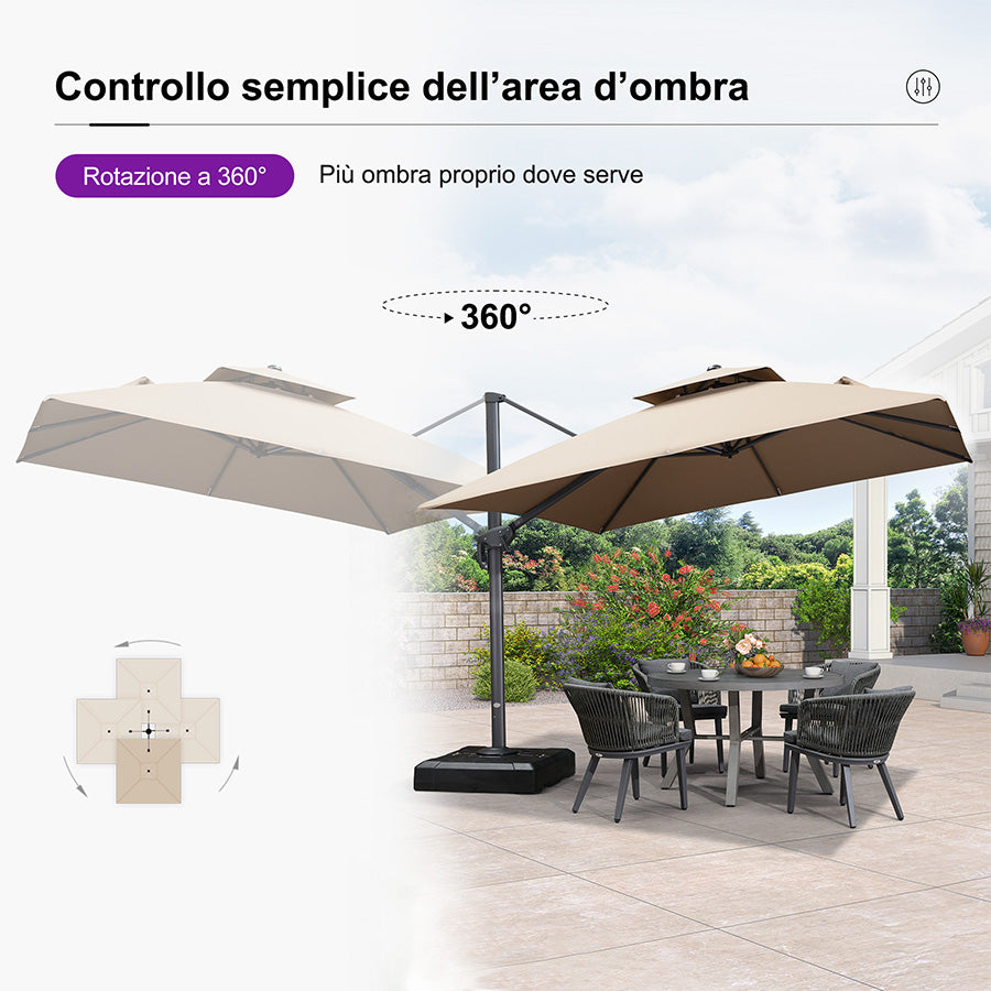 PURPLE LEAF Ombrellone doppio Top Quadrato per Giardino,con Base