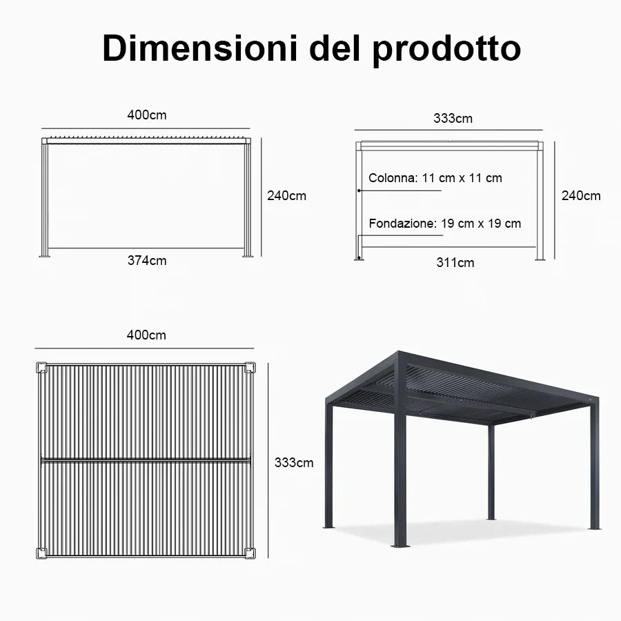 PURPLE LEAF Pergola Bioclimatica a Lamelle con Tetto Regolabile Moderna Alluminio Pergolati da Giardino per Patio Terrazza Esterno Grigio