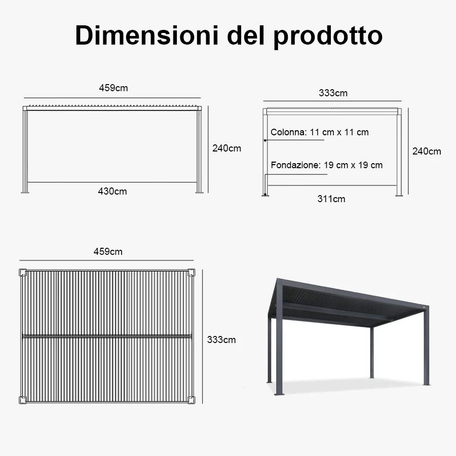 PURPLE LEAF Pergola Bioclimatica a Lamelle con Tetto Regolabile Moderna Alluminio Pergolati da Giardino per Patio Terrazza Esterno Grigio