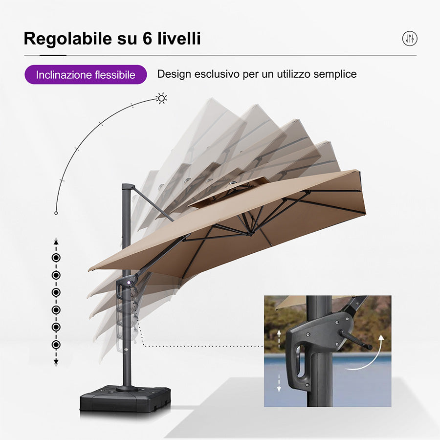 PURPLE LEAF Ombrellone doppio Top Quadrato per Giardino,con Base
