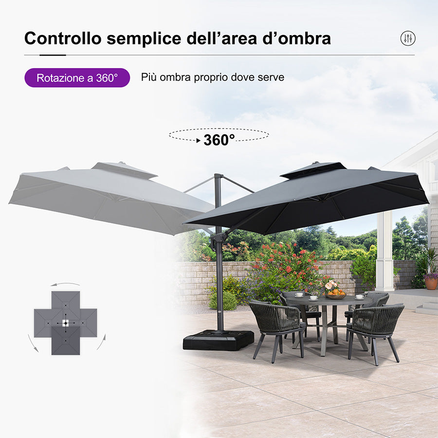 PURPLE LEAF Ombrellone doppio Top Quadrato per Giardino,con Base