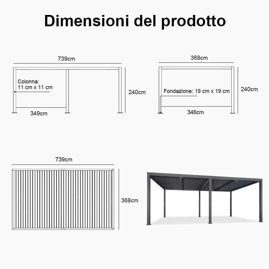 PURPLE LEAF Pergola Bioclimatica a Lamelle con Tetto Regolabile Moderna Alluminio Pergolati da Giardino per Patio Terrazza Esterno Grigio