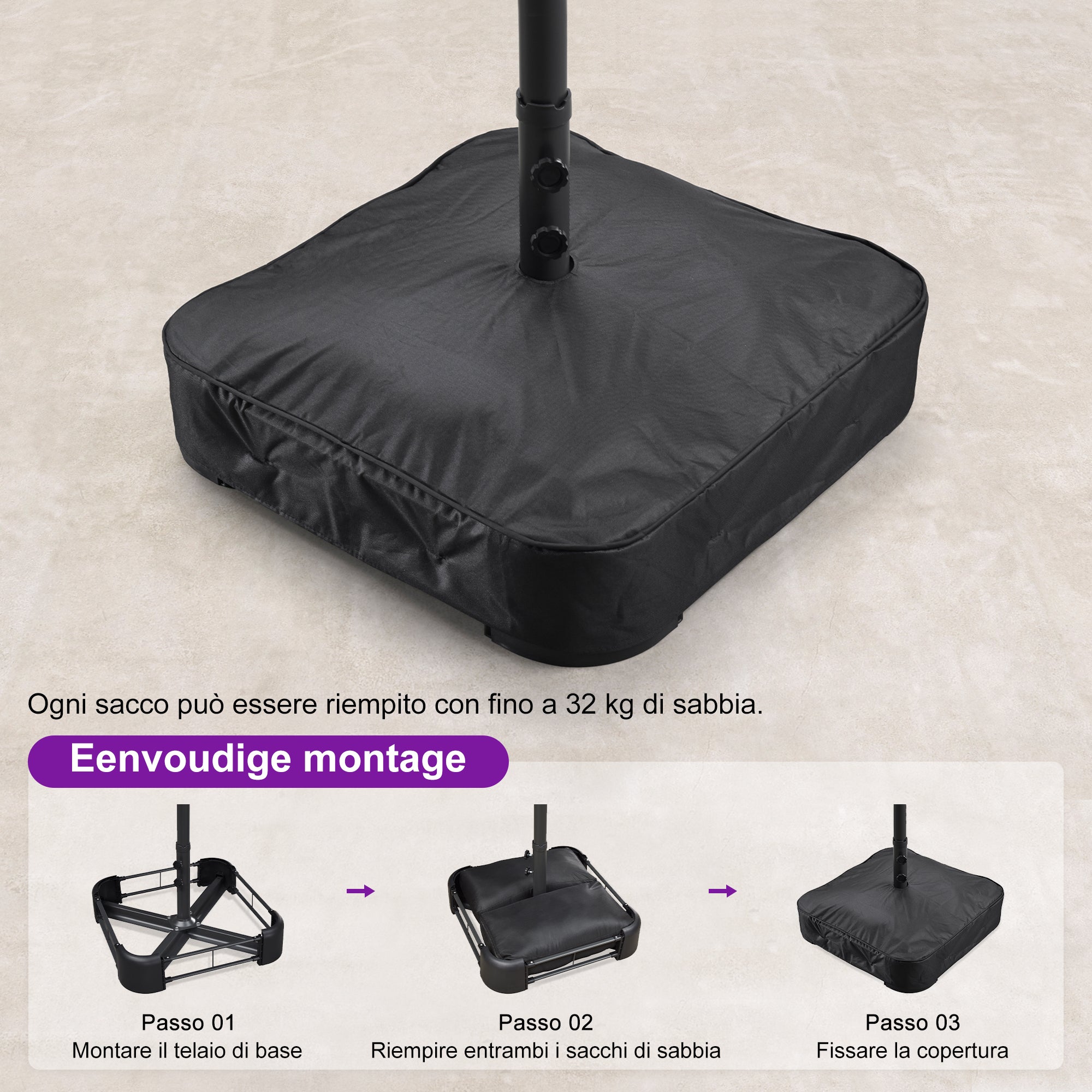 PURPLE LEAF Ombrellone doppio con illuminazione LED con base inclusa per esterni