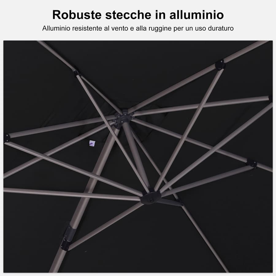 PURPLE LEAF Deluxe - Ombrellone in Alluminio Rettangolare da Esterno, Elegante, Antivento e Regolabile