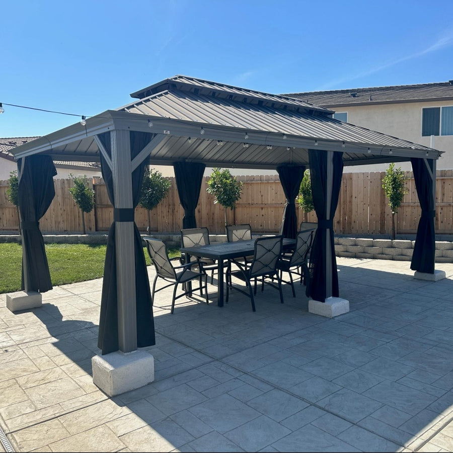 PURPLE LEAF Gazebo in Alluminio，Tetto Rigido in Acciaio Zincato, Tende Incluse, Grigio Chiaro
