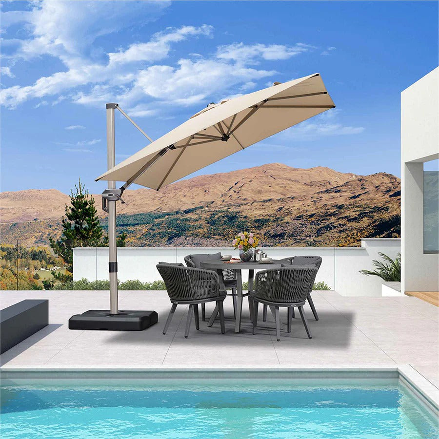 PURPLE LEAF Deluxe - Ombrellone in Alluminio Rettangolare da Esterno, Elegante, Antivento e Regolabile