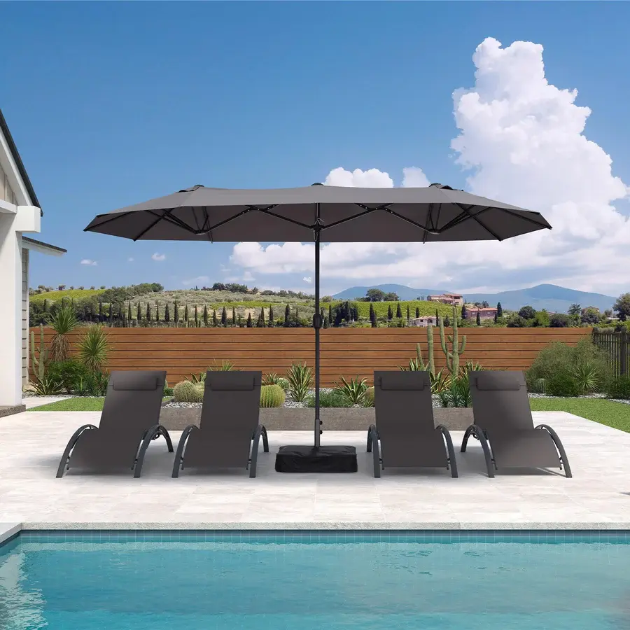 PURPLE LEAF Ombrellone da mercato rettangolare doppio lato con base per terrazzo e giardino