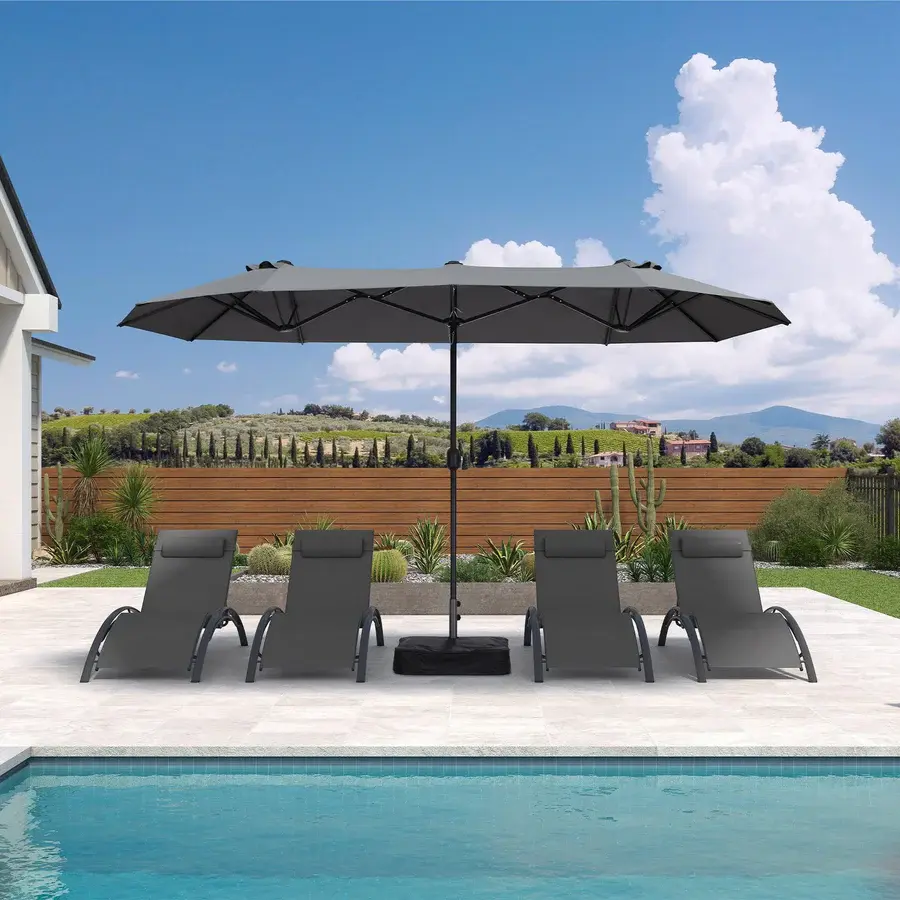 PURPLE LEAF Ombrellone da mercato rettangolare doppio lato con base per terrazzo e giardino