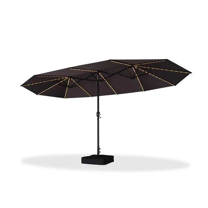 PURPLE LEAF Ombrellone doppio con illuminazione LED con base inclusa per esterni