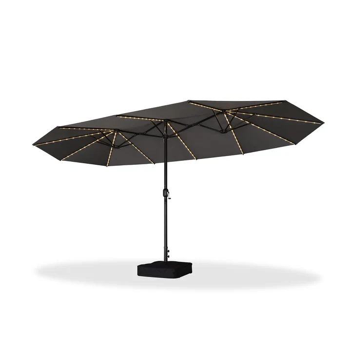 PURPLE LEAF Ombrellone doppio con illuminazione LED con base inclusa per esterni
