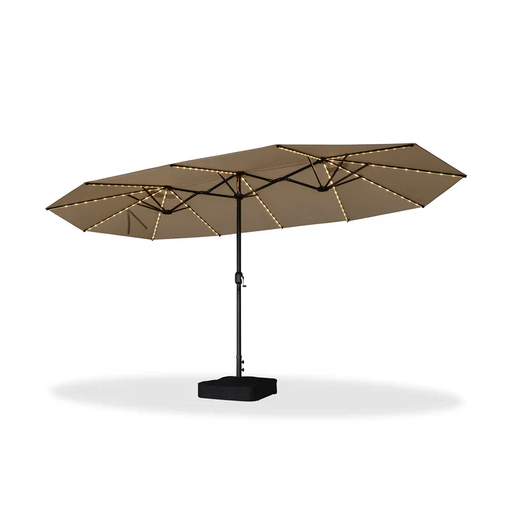 PURPLE LEAF Ombrellone doppio con illuminazione LED con base inclusa per esterni