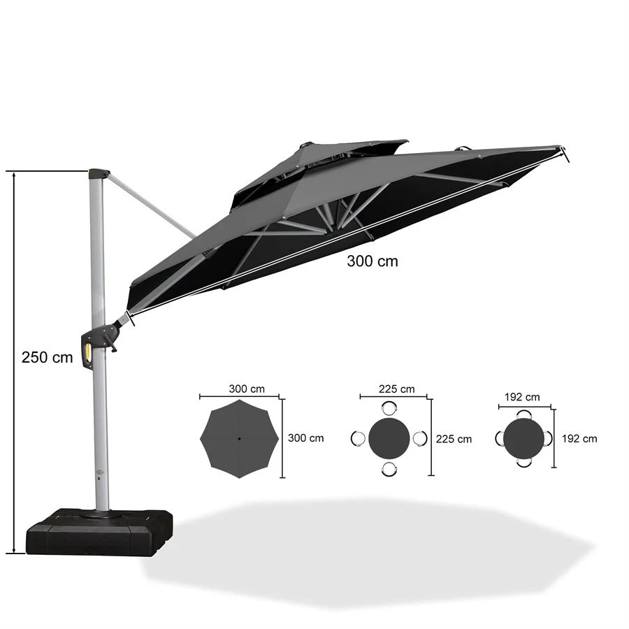 PURPLE LEAF Ombrellone Classico da Giardino Rotondo con Doppia Top e Rotazione a 360 Gradi ,con Base