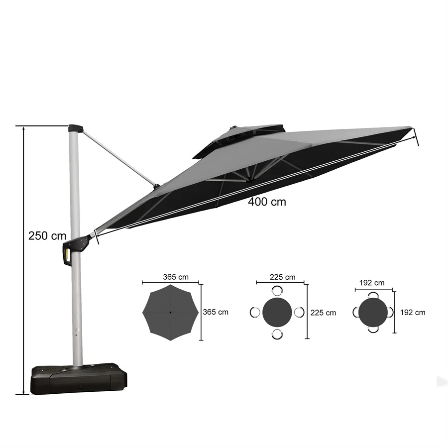 PURPLE LEAF Ombrellone Classico da Giardino Rotondo con Doppia Top e Rotazione a 360 Gradi ,con Base