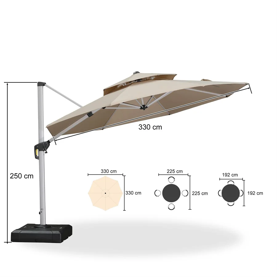 PURPLE LEAF Ombrellone Classico da Giardino Rotondo con Doppia Top e Rotazione a 360 Gradi ,con Base