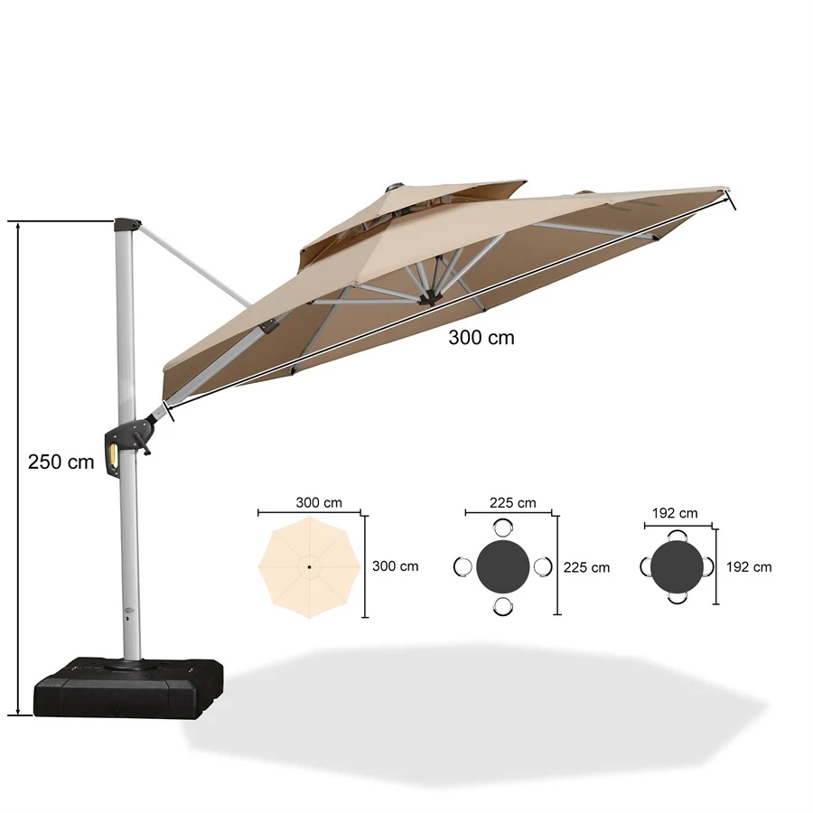PURPLE LEAF Ombrellone Classico da Giardino Rotondo con Doppia Top e Rotazione a 360 Gradi ,con Base