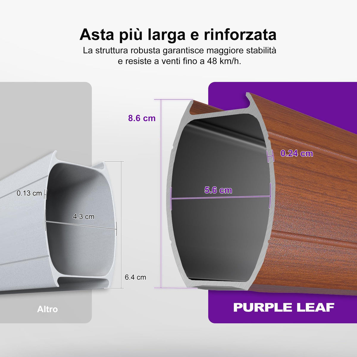PURPLE LEAF  Ombrellone in Alluminio Rettangolare Doppio Top in colore legno，Con Base