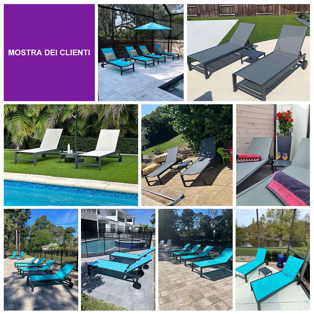 PURPLE LEAF Set di 2 Lettini Prendisole con Tavolo in Textilene, Lettino da Piscina da Giardino per Esterni in Alluminio, Lettino da Piscina Anti UV, Portata Massima 150 kg, Sedia a Sdraio Pieghevole con 2 Ruote